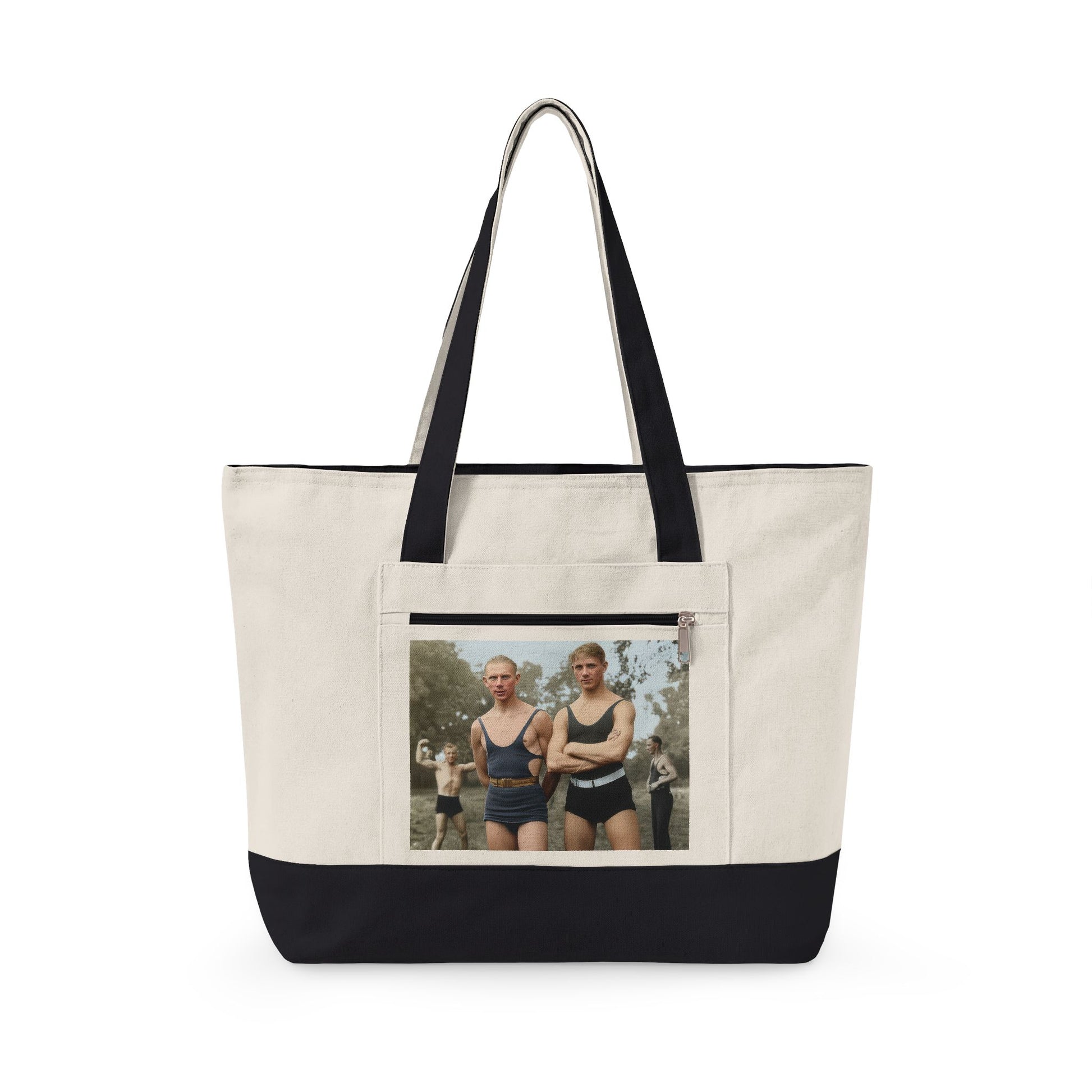 Two athletic swimmers in vintage swimwear canvas tote 