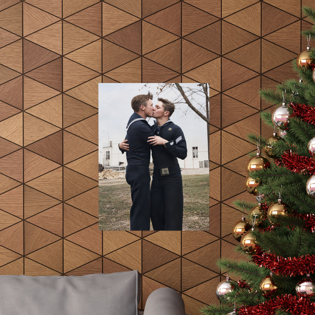 Paire 034 | Two Sailors Kissing Outdoors | Vintage Photography Poster