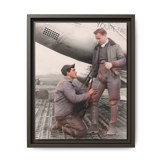 Vintage portrait of Frank & Albert aboard the USS Hornet. A framed matte canvas honoring LGBTQ+ military history, resilience, and partnership. Perfect for collectors of historic navy art and lovers of timeless connections.