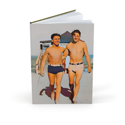 nager 022 | Hardcover Journal Vintage Gay Couple Beach Vacation Present Queer LGBTQ Ocean Dad Uncle