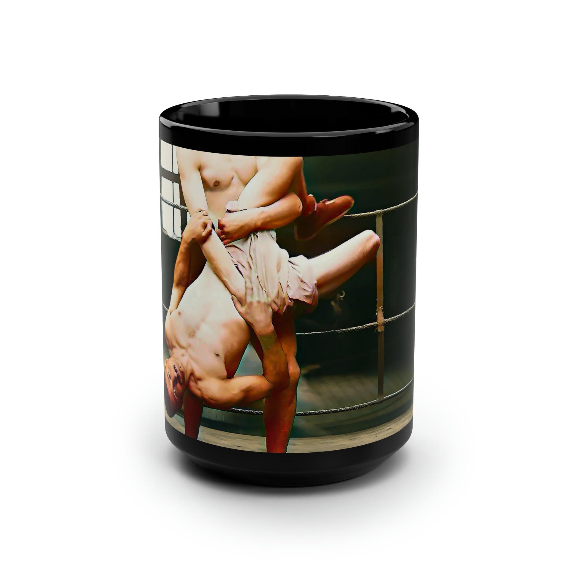 hommes 003 | Black Mug, 15oz Wrestling Wrestler LGBTQ Gay Club Jock Gym Bunny Ring Queer