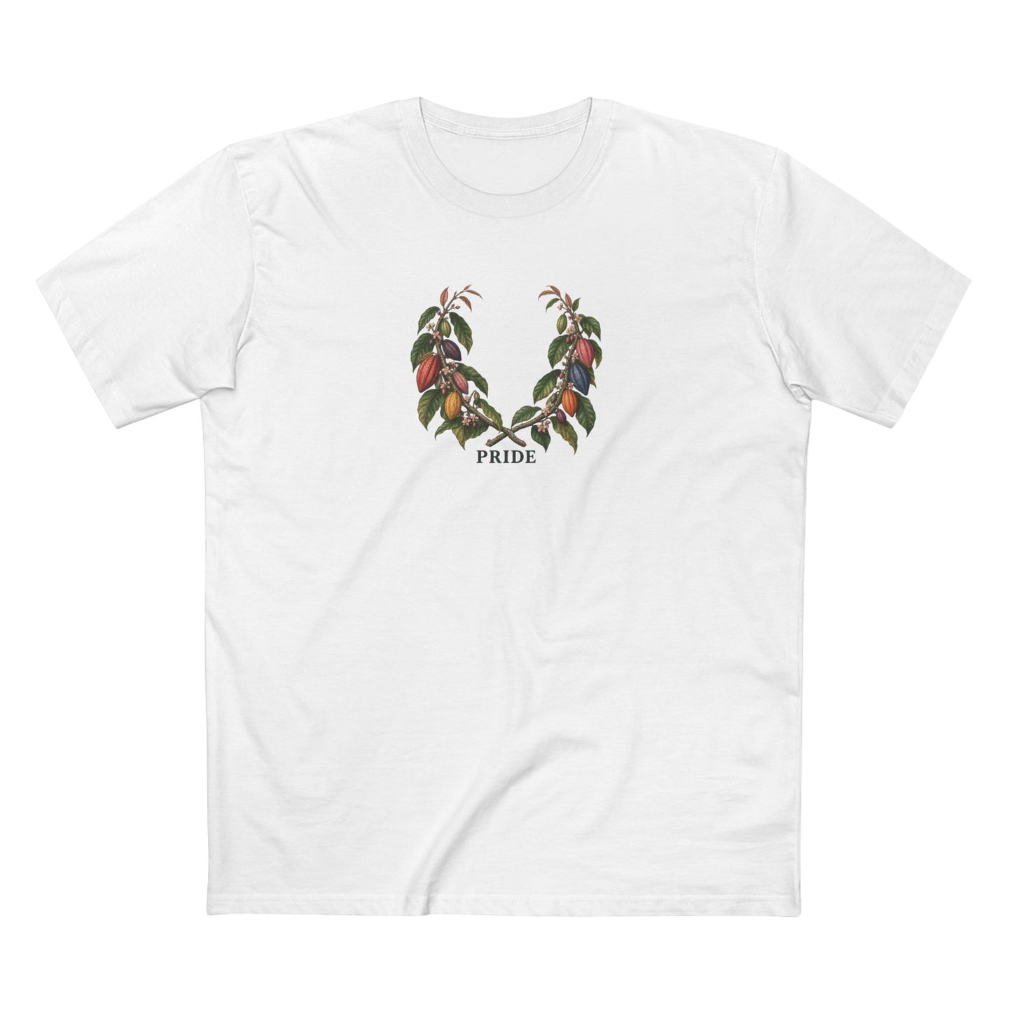 Ghanaian Cocoa Pride T-Shirt — LGBTQ+ Botanical Laurel Wreath