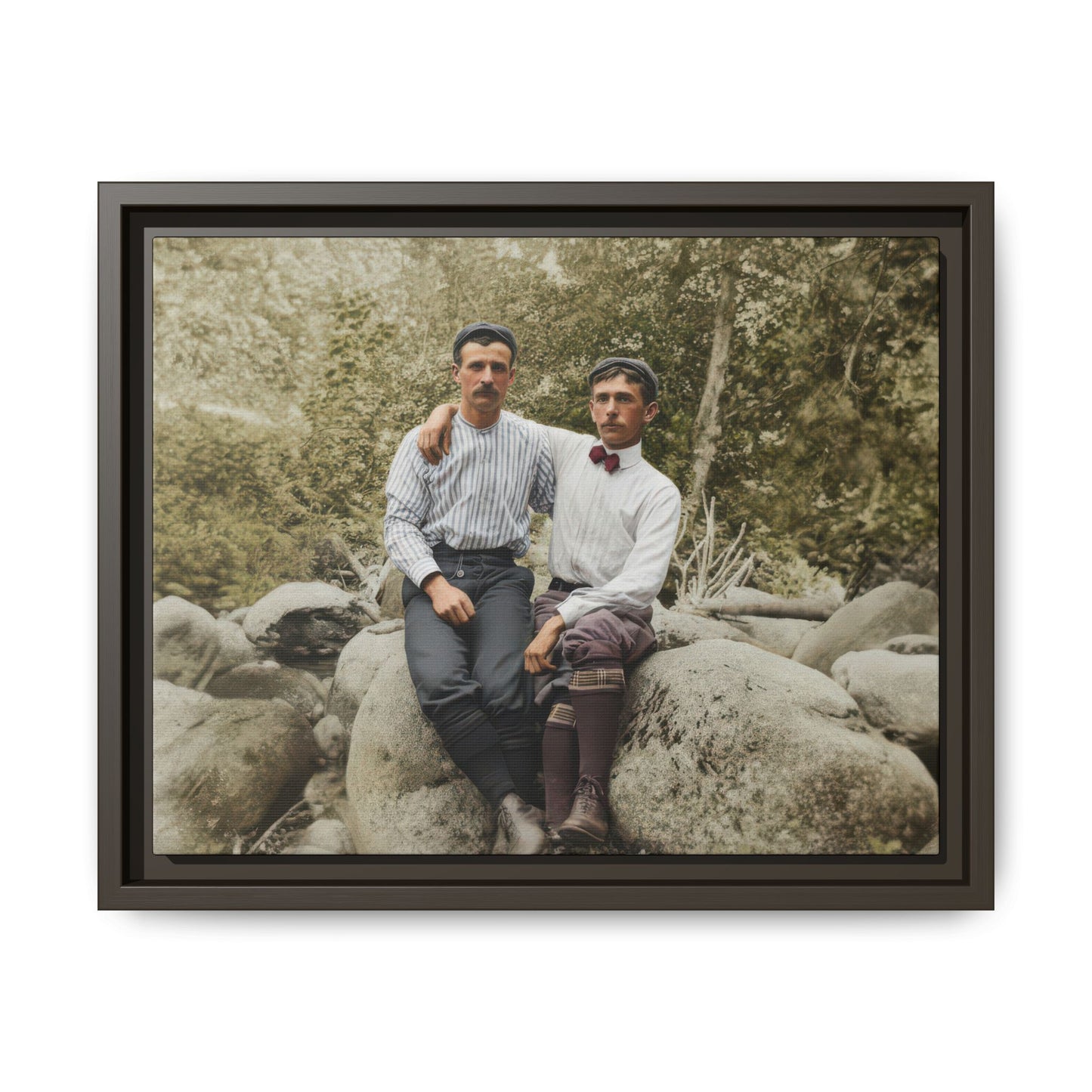 Historical outdoor portrait two figures relaxed pose early 1900s photo