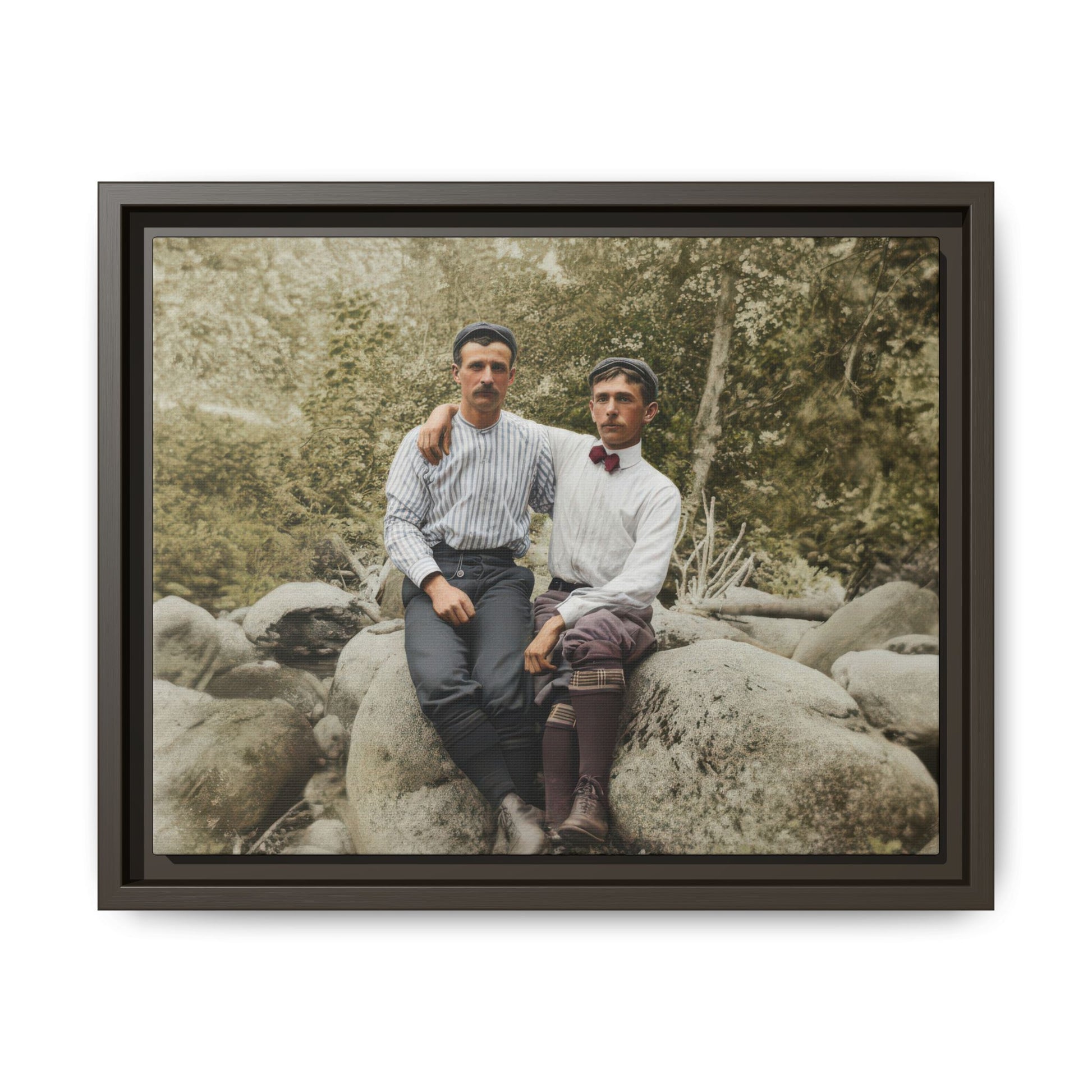 Historical outdoor portrait two figures relaxed pose early 1900s photo