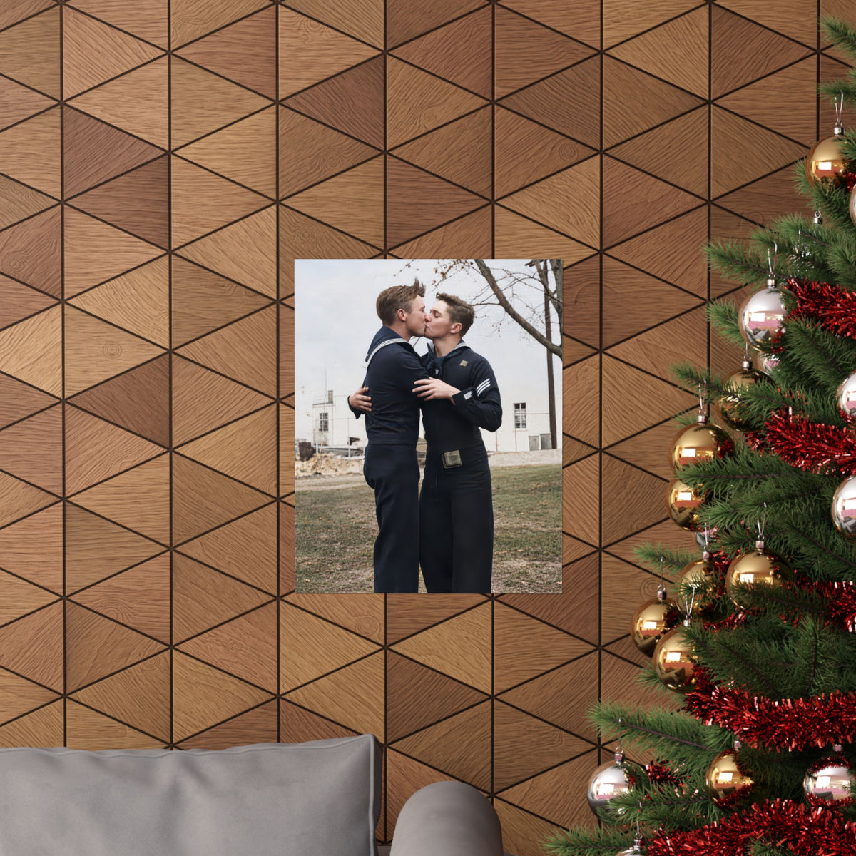 Paire 034 | Two Sailors Kissing Outdoors | Vintage Photography Poster