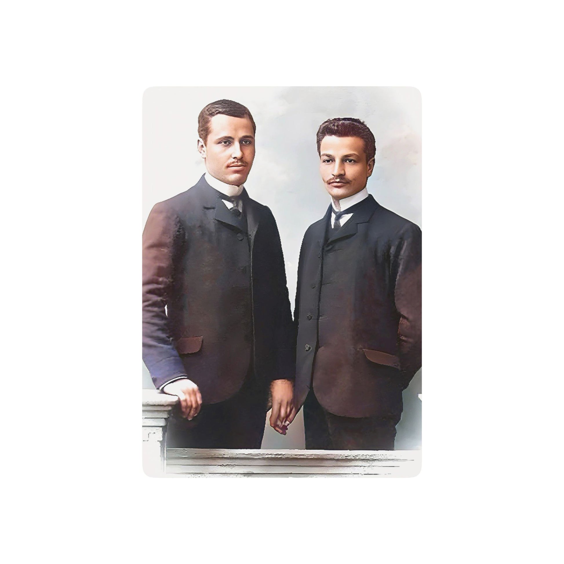 Vintage poker cards featuring a restored studio portrait of two men in formal attire, symbolizing LGBTQ+ love in Bulgaria.