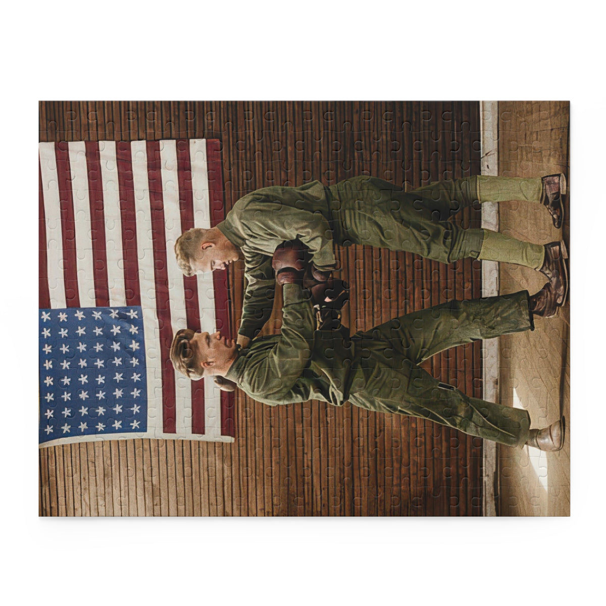 Two Men Sparring Beneath a Forty-Eight-Star Flag | athlétisme 034