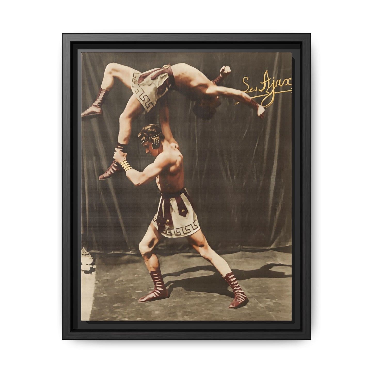 Les Ajax acrobatic balancing act vintage sports photograph framed canvas wall art 