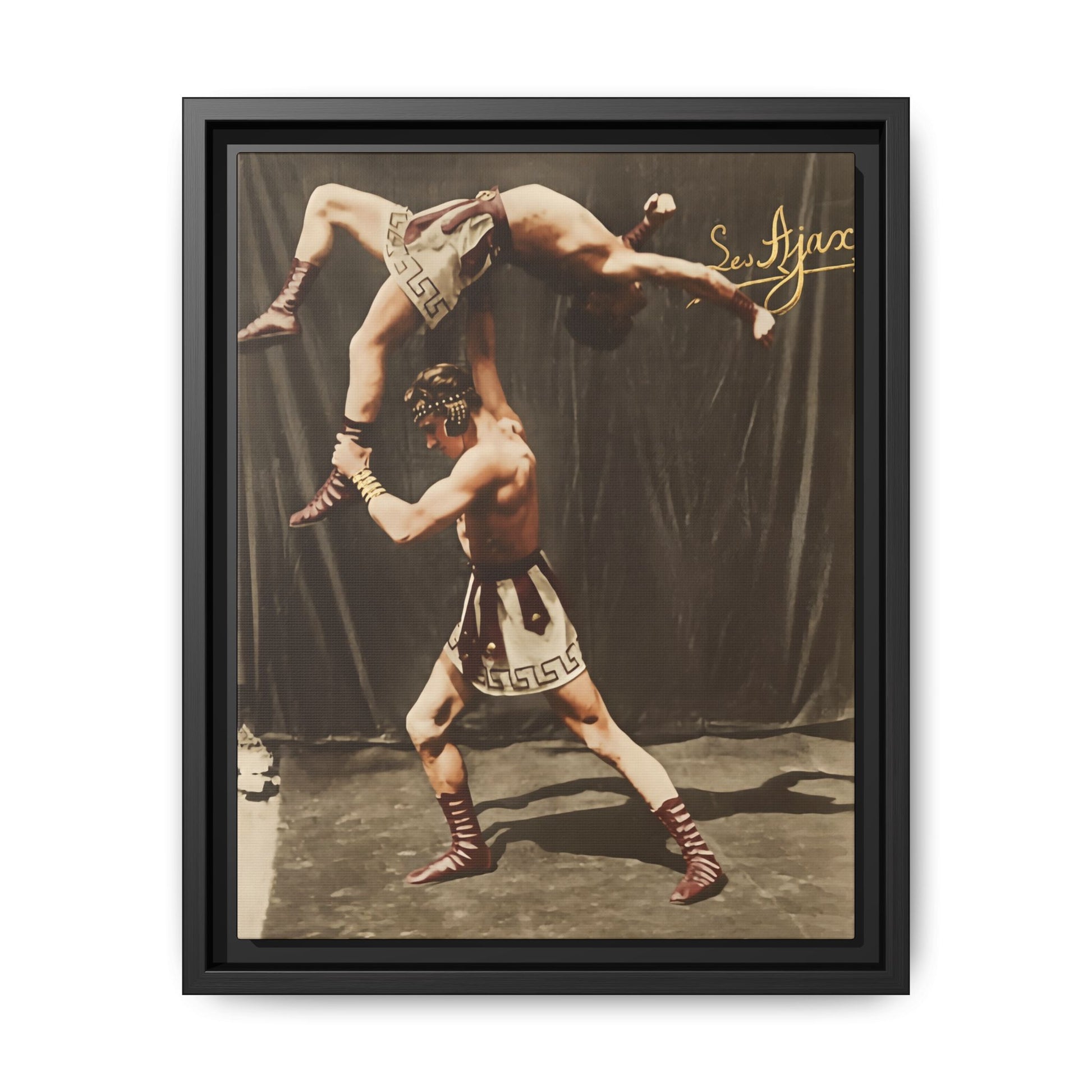 Les Ajax acrobatic balancing act vintage sports photograph framed canvas wall art 