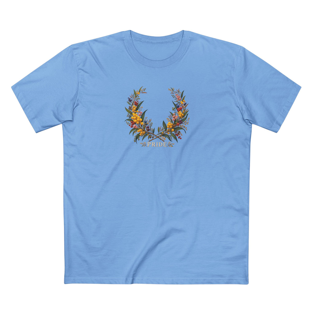 Australian Golden Wattle Pride T-Shirt | LGBTQ Botanical Wreath Tee