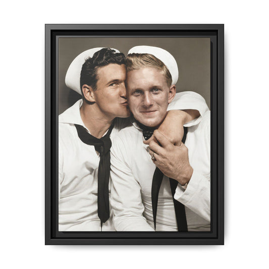 Paire 156 restored portrait of two sailors, one kissing the other on the cheek, in white naval-style uniforms