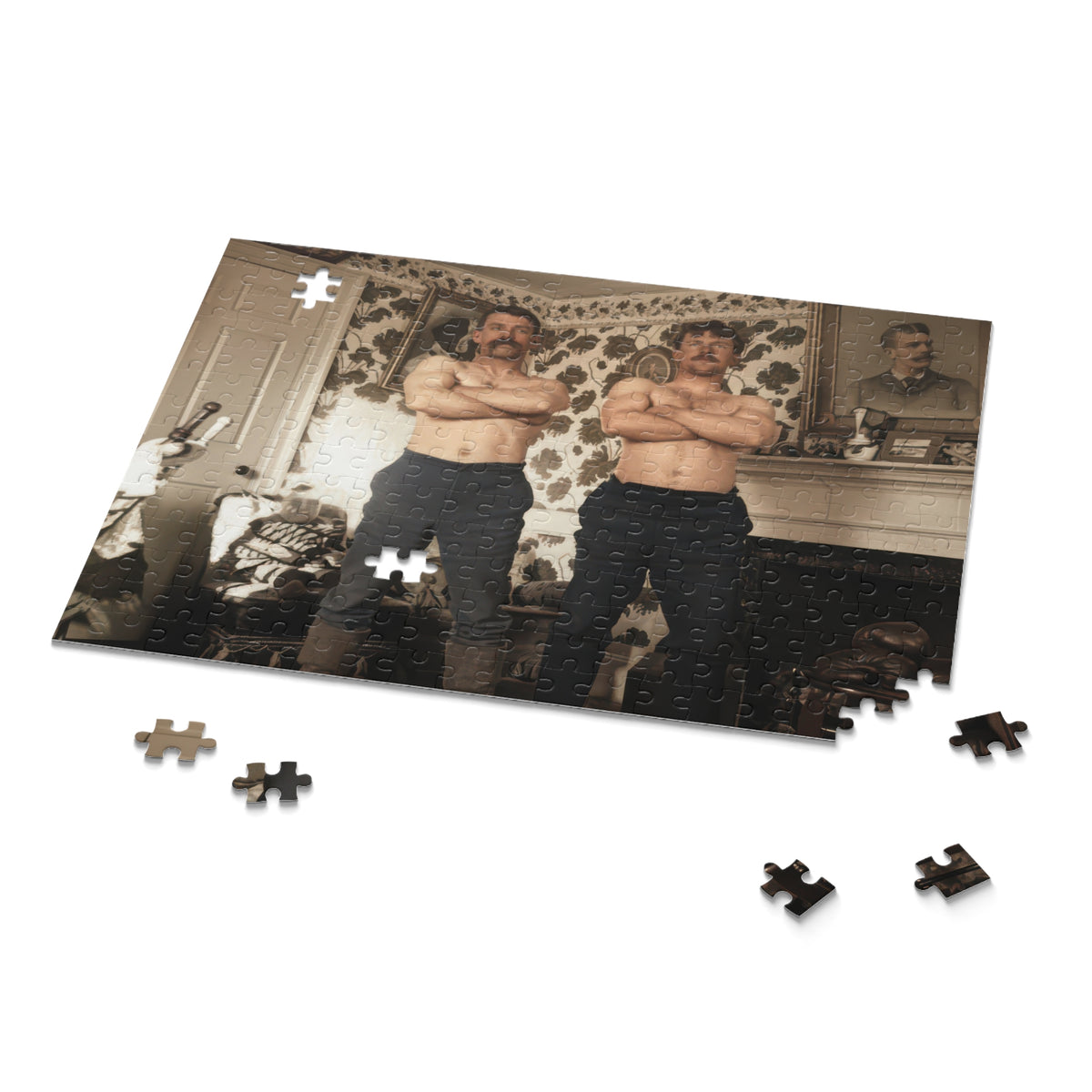 Two Mustached Men Vintage Photo Jigsaw Puzzle | LGBTQ+ Heritage | athlétisme 001