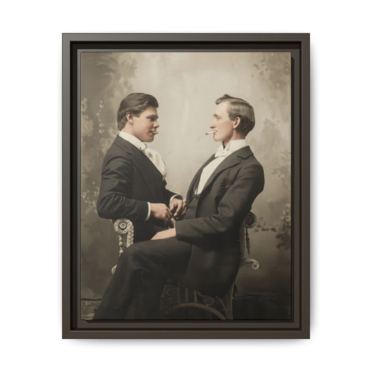 Early 20th century two figure portrait with ornate chair and studio backdrop