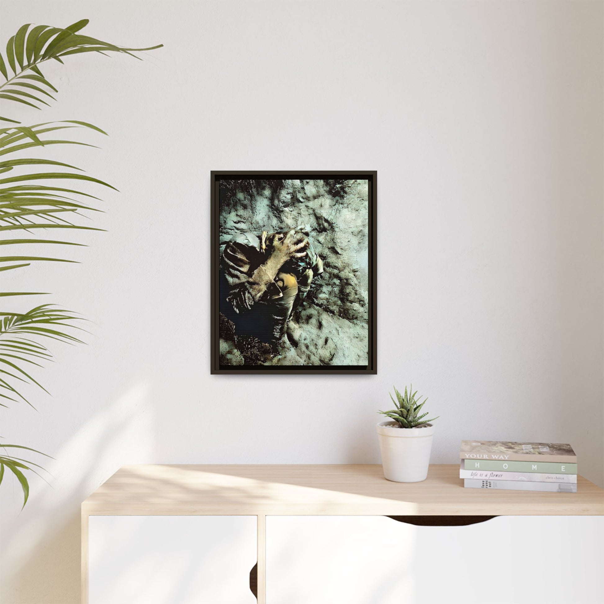 Restored WWI photo of Jesse, a lone soldier in anguish during the Meuse-Argonne Offensive, framed canvas art from Grand Esi France.