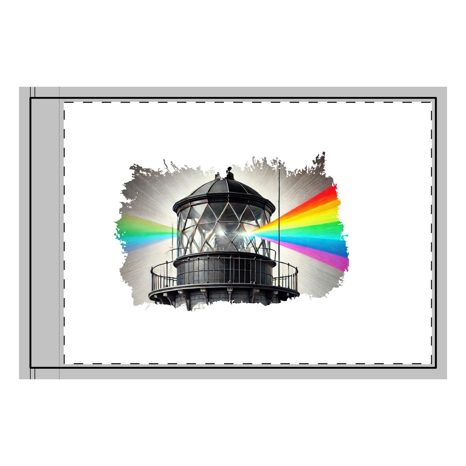 A vibrant Lighthouse Flag featuring a black and white lighthouse radiating rainbow-colored beams, symbolizing guidance, diversity, and unity. Perfect for celebrating inclusivity, safety, and pride at events and gatherings. LGBTQ Queer Gay Flag