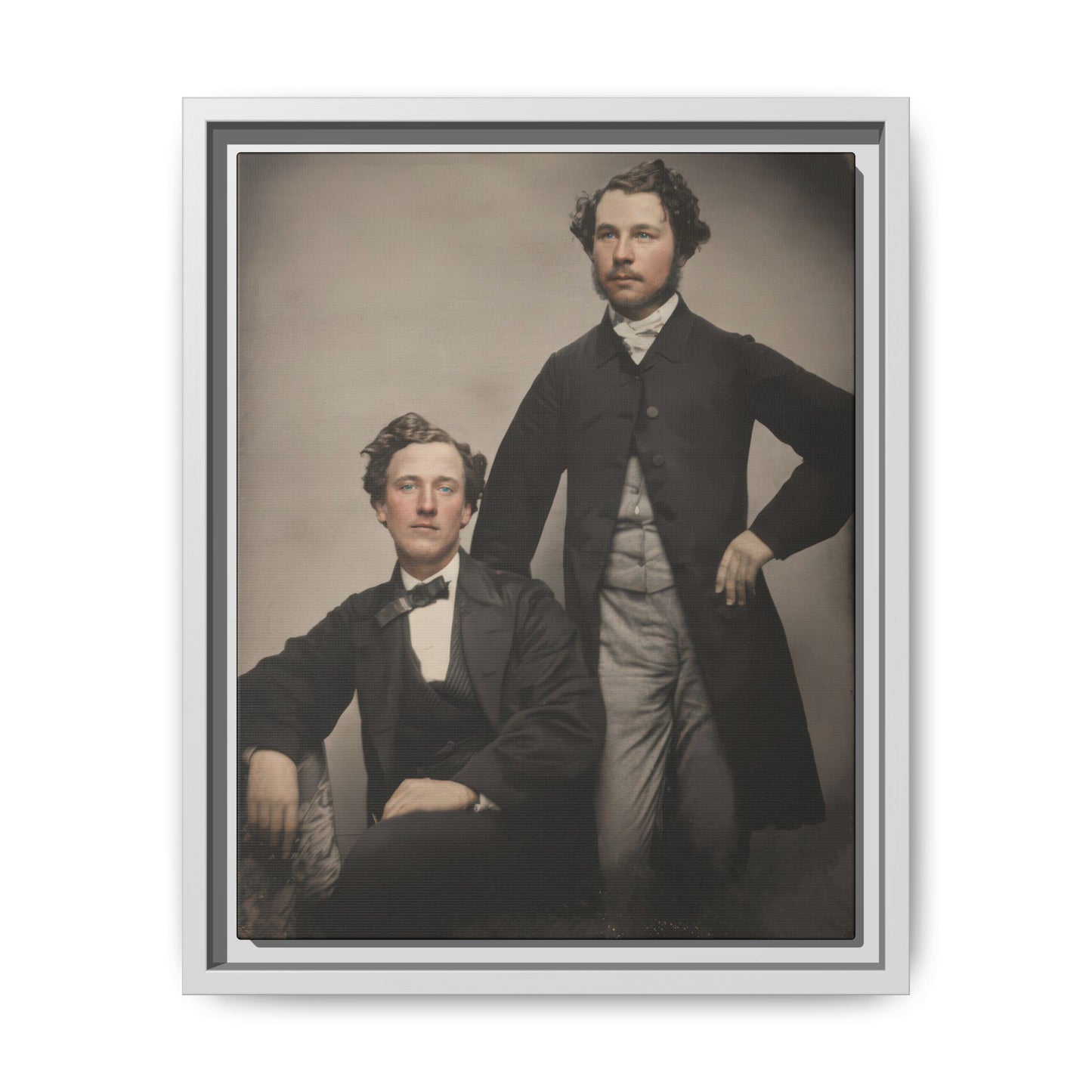 Antique studio companion portrait with dark border and tailored formal clothing