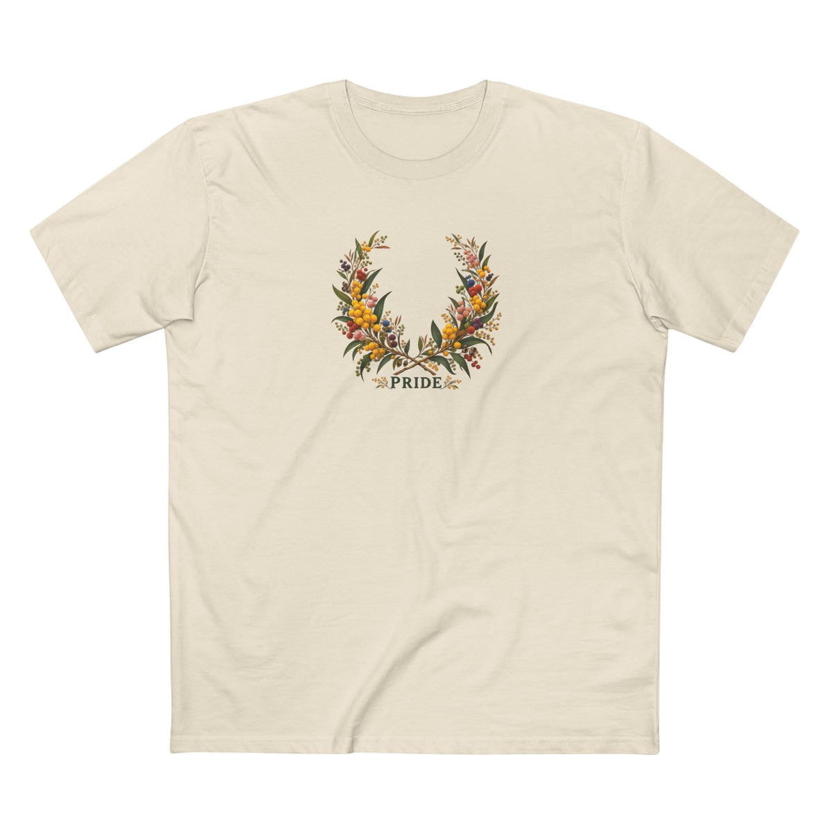 Australian Golden Wattle Pride T-Shirt | LGBTQ Botanical Wreath Tee