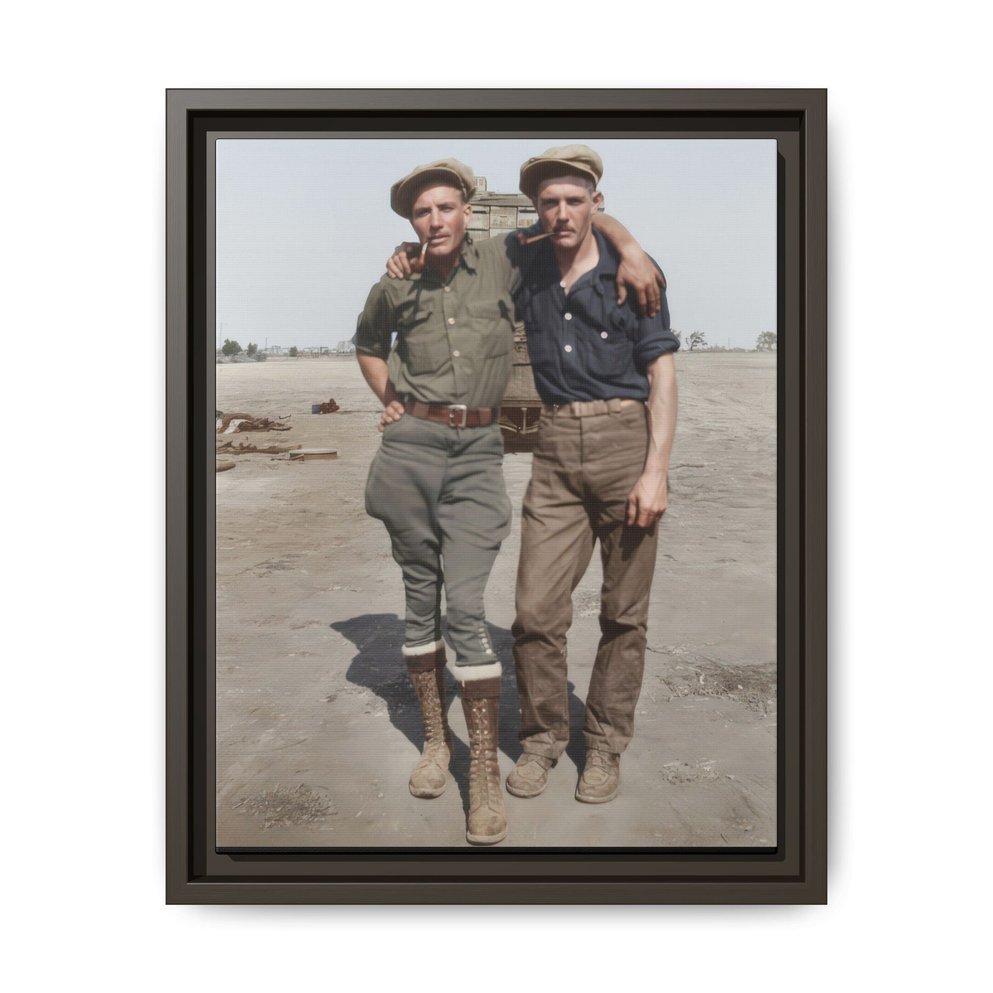 Historic archival photograph of two men standing together outdoor portrait
