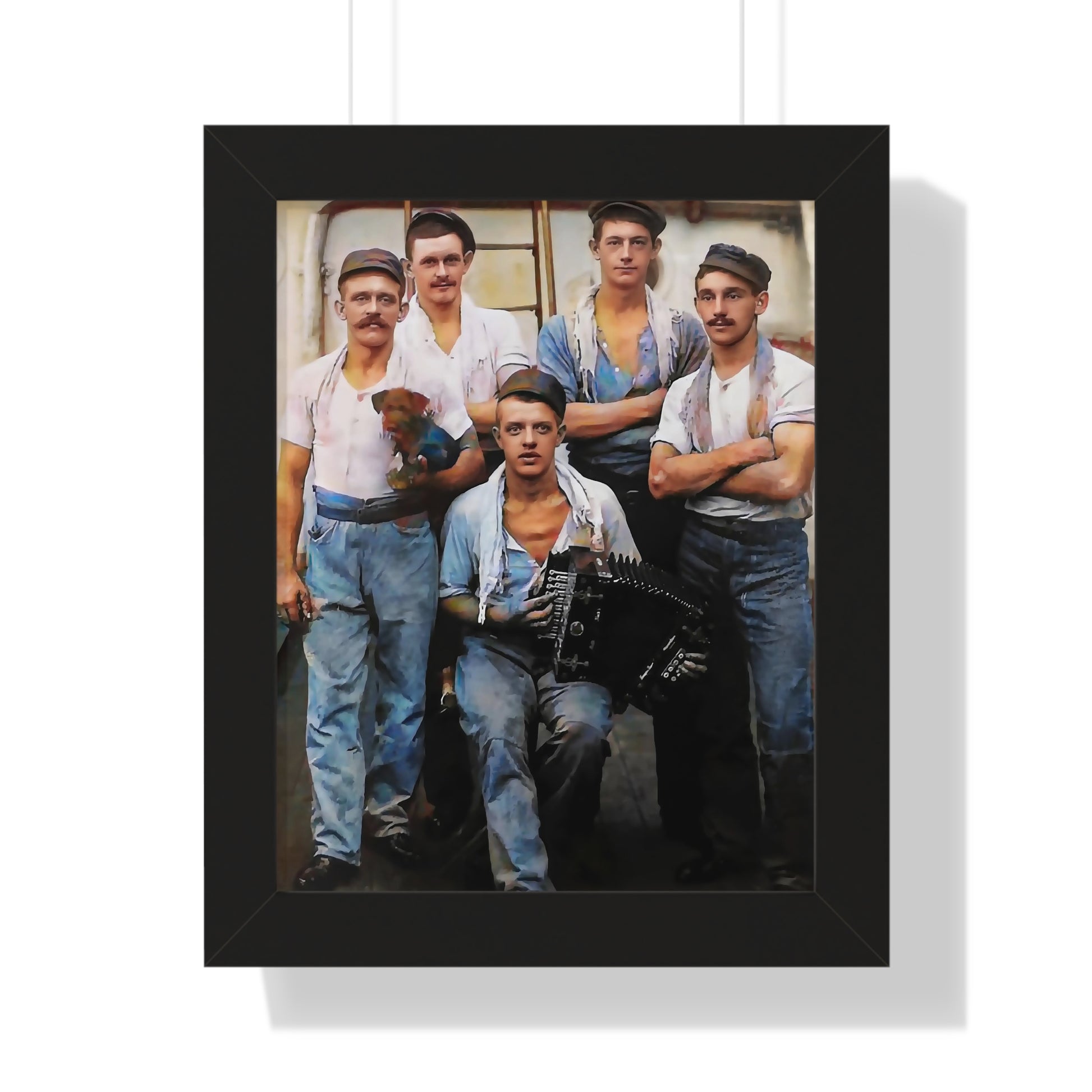 hommes 002 | Framed Poster Vintage Cargo Ship Photo Men Sailors Musicians Gay Queer Dad Uncle Gift
