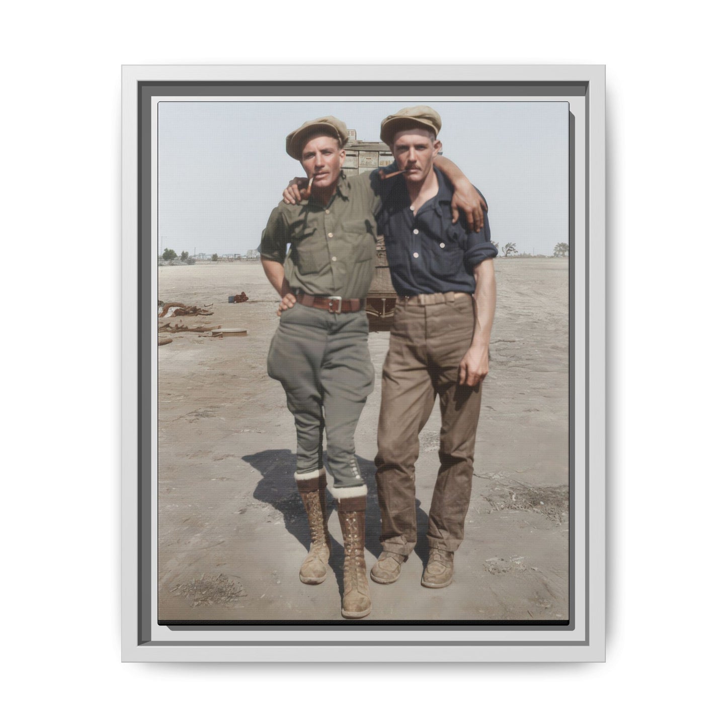 Early 1900s male companionship portrait reproduced as framed canvas wall art