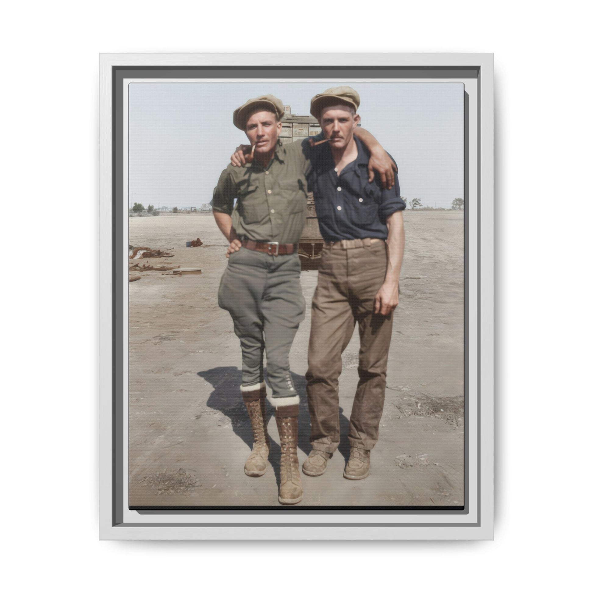 Early 1900s male companionship portrait reproduced as framed canvas wall art