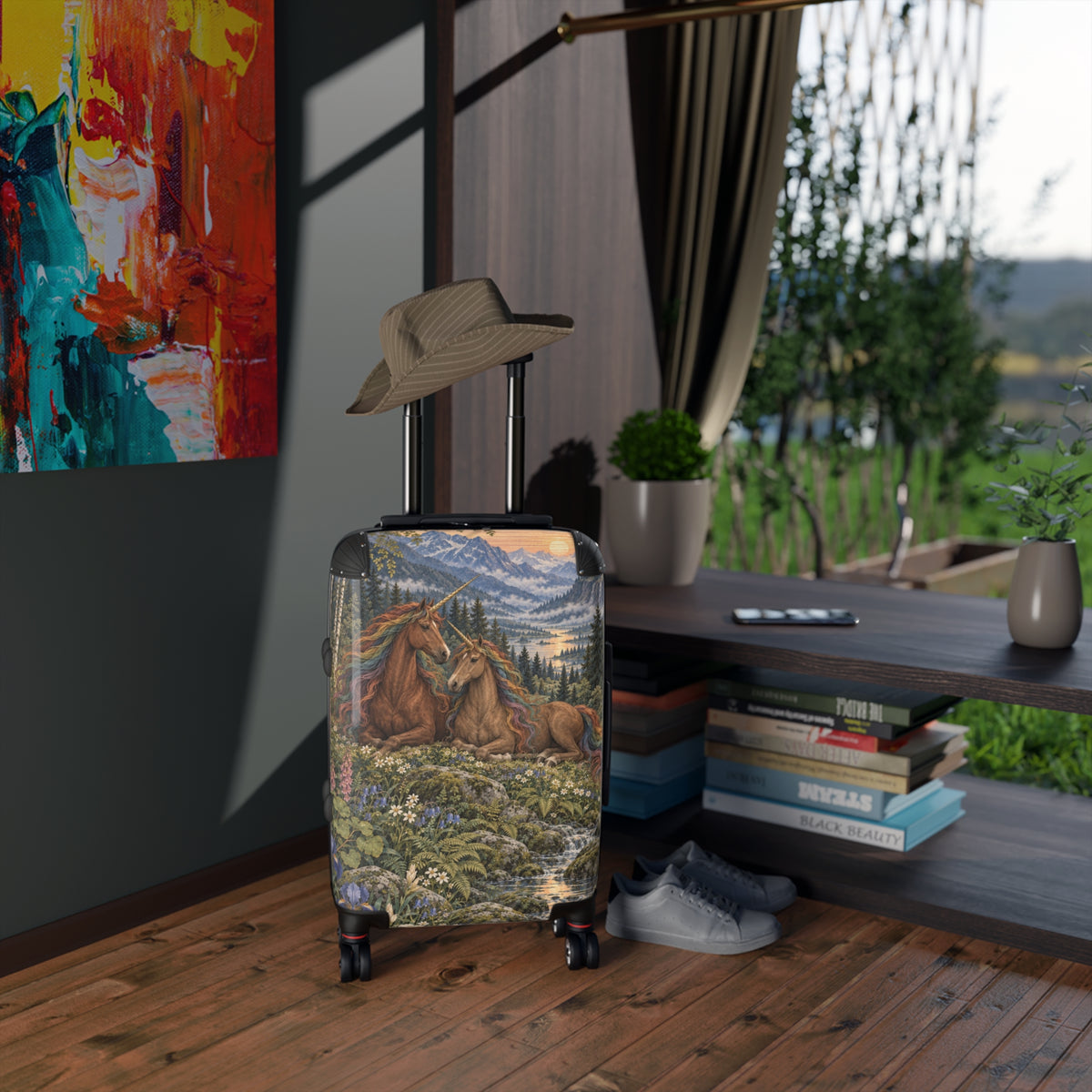 Companions of the Rainbow Vale | Brown Unicorn Aesthetic Movement Carry-On Suitcase