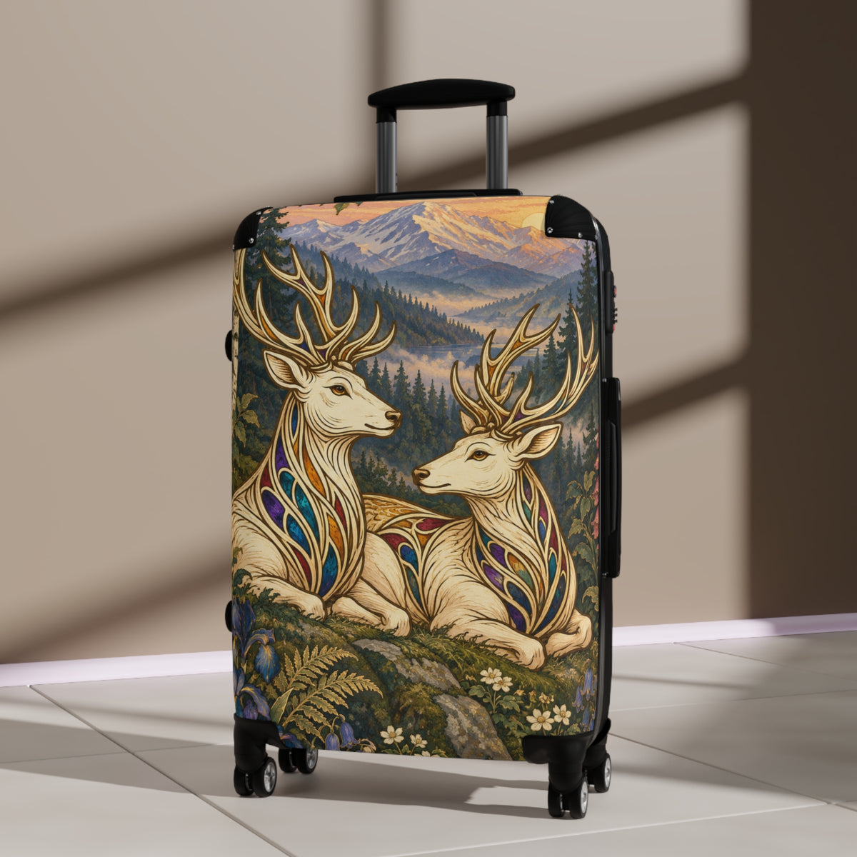 Companions at Dawn Jeweled Stag Suitcase | Aesthetic Movement Travel Luggage