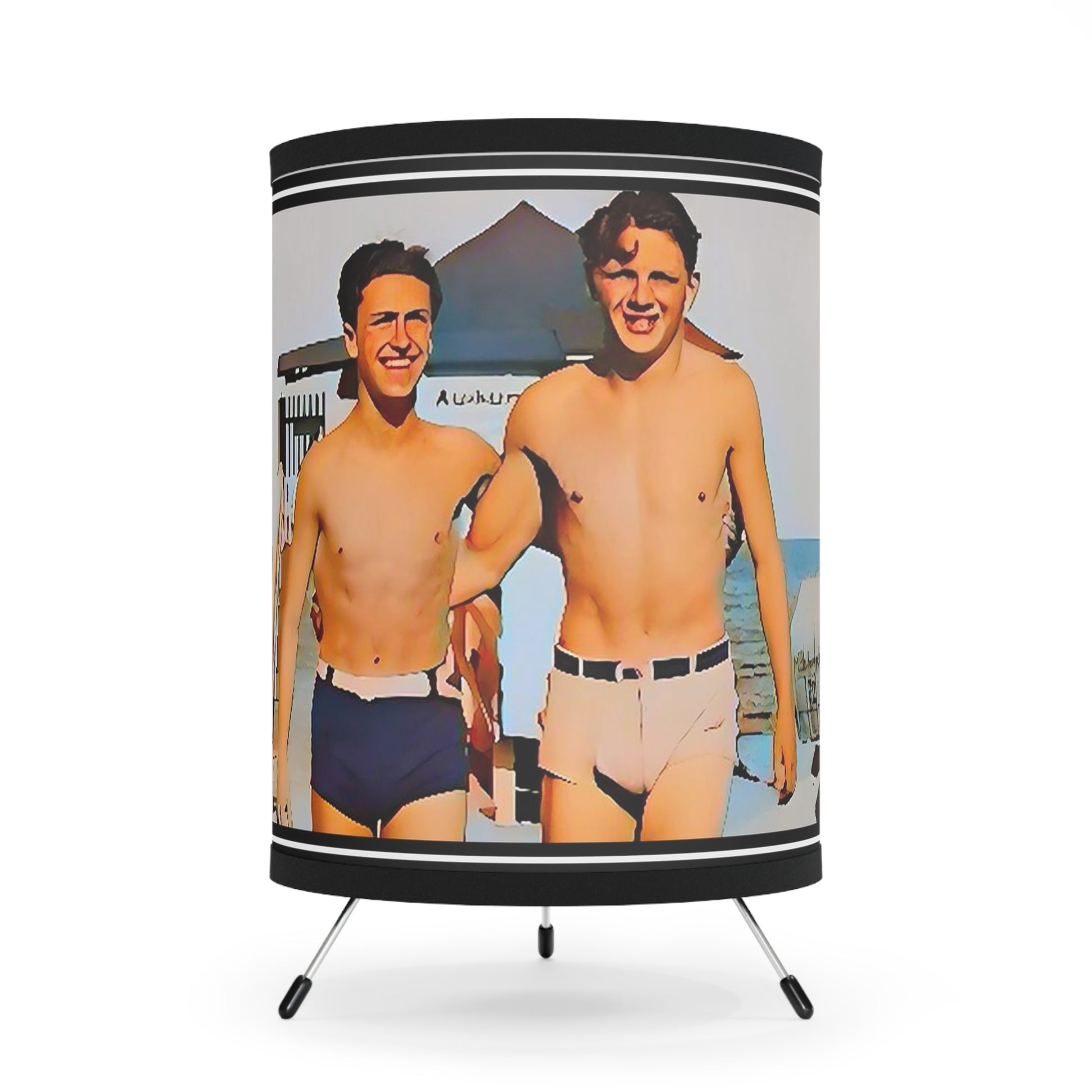 nager 022 | Tripod Lamp Vintage Gay Couple Beach Boyfriends Swim Suit Ocean LGBTQ Queer Uncle Gift