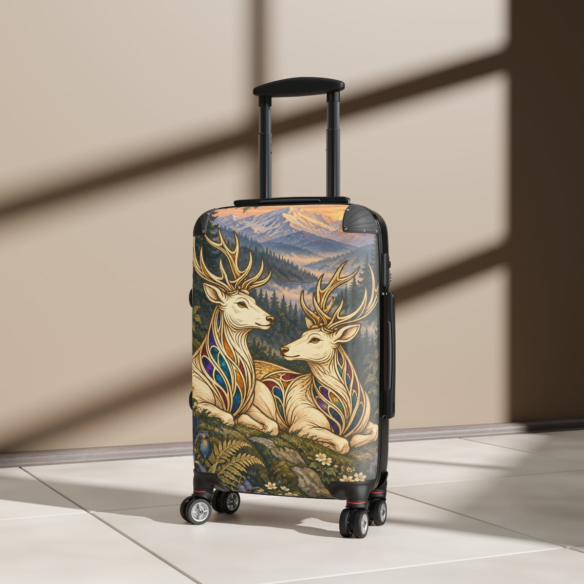 Companions at Dawn Jeweled Stag Suitcase | Aesthetic Movement Travel Luggage