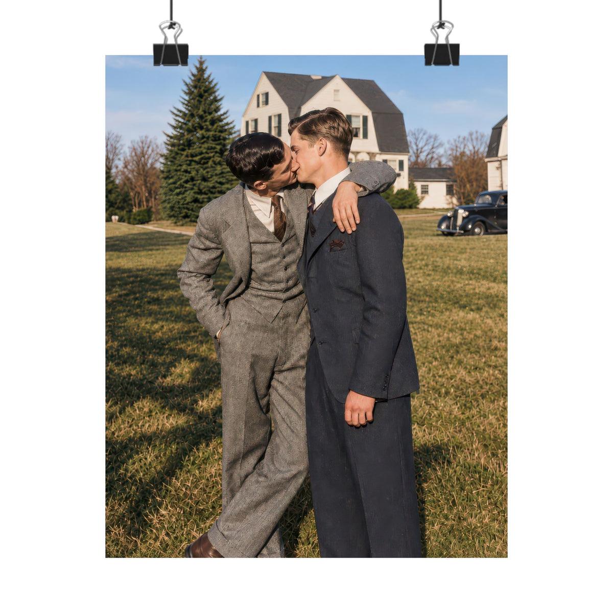 Paire 005 | Two Men Kissing in a Residential Yard | Vintage Photography Poster