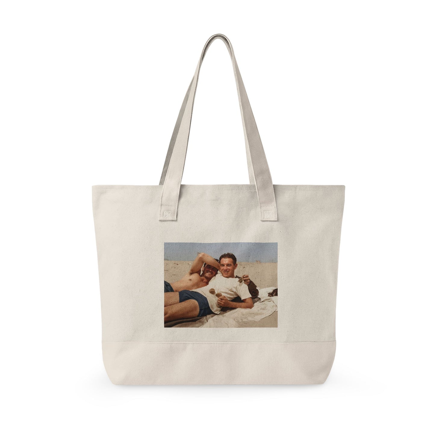 Coastal companionship vintage photo canvas tote 
