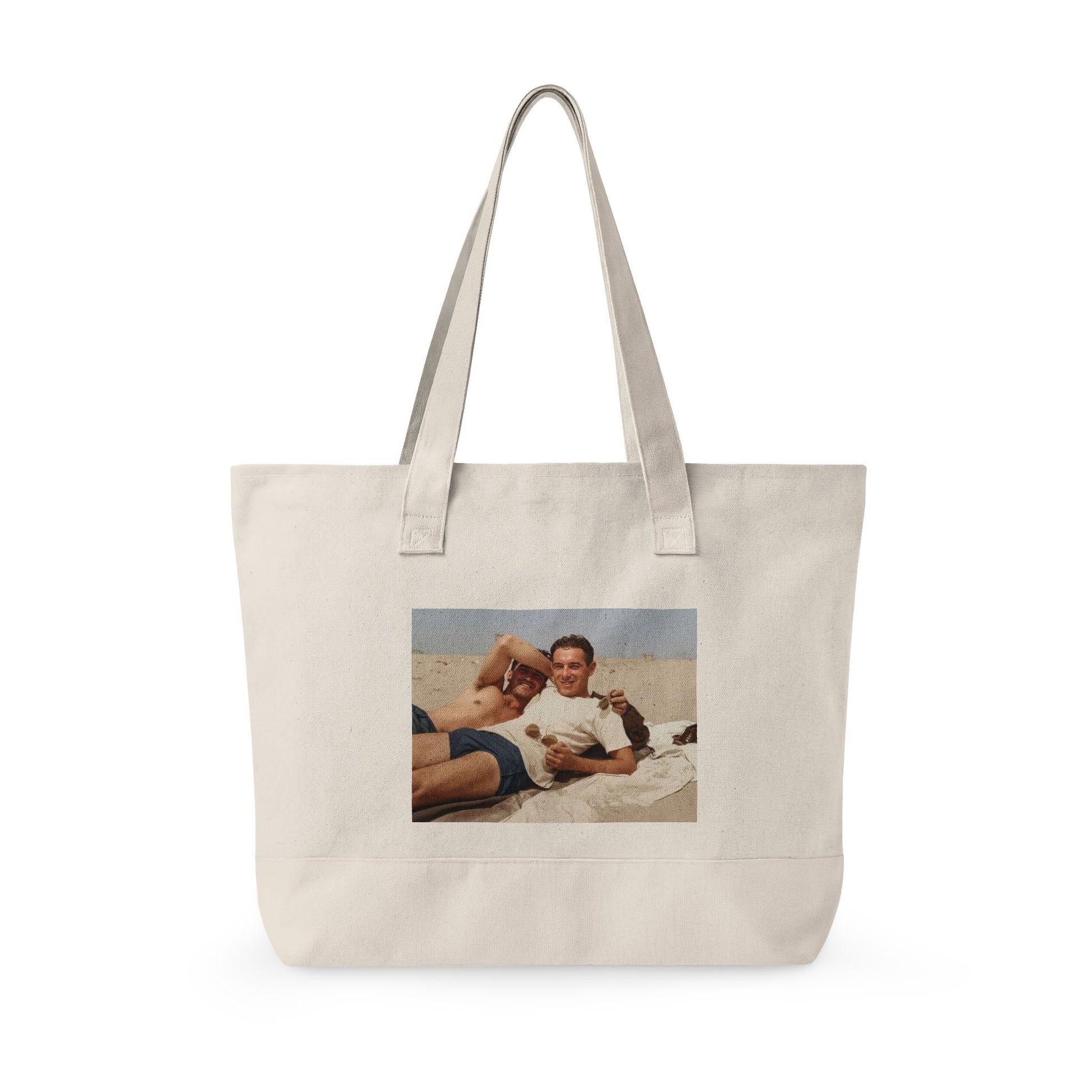 Coastal companionship vintage photo canvas tote 