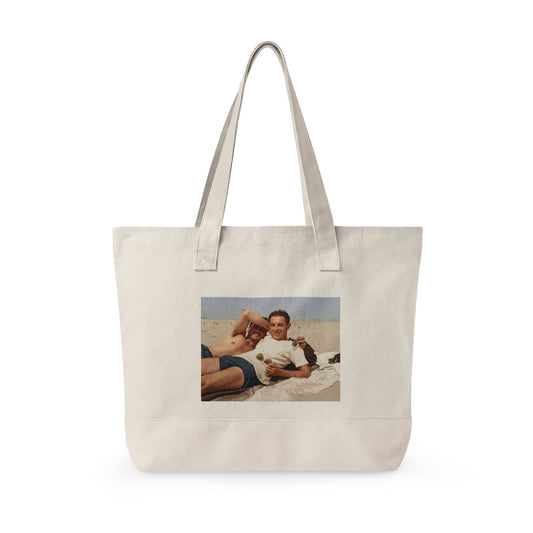 Coastal companionship vintage photo canvas tote 