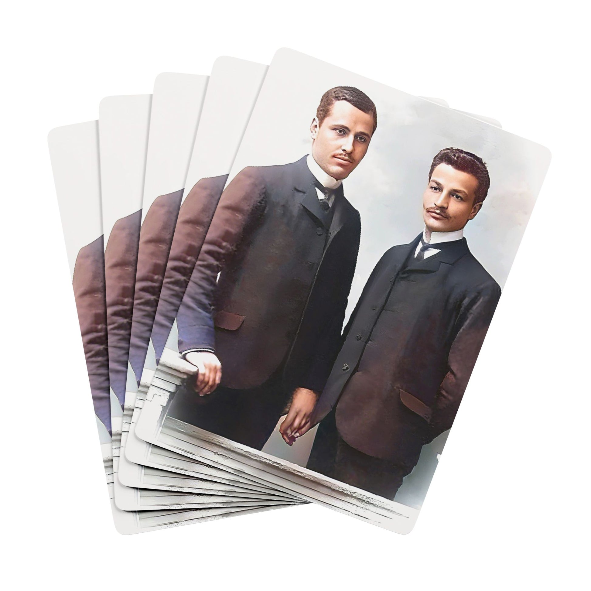 Vintage poker cards featuring a restored studio portrait of two men in formal attire, symbolizing LGBTQ+ love in Bulgaria.