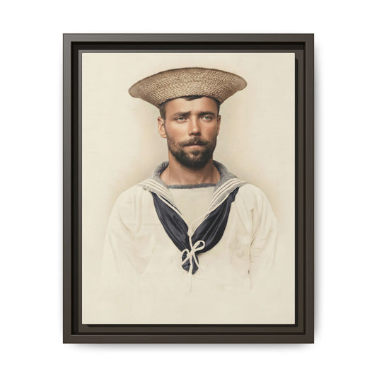 Sailor portrait featuring a striped collar, dark neckwear, and a white cord or lanyard arranged across the chest.