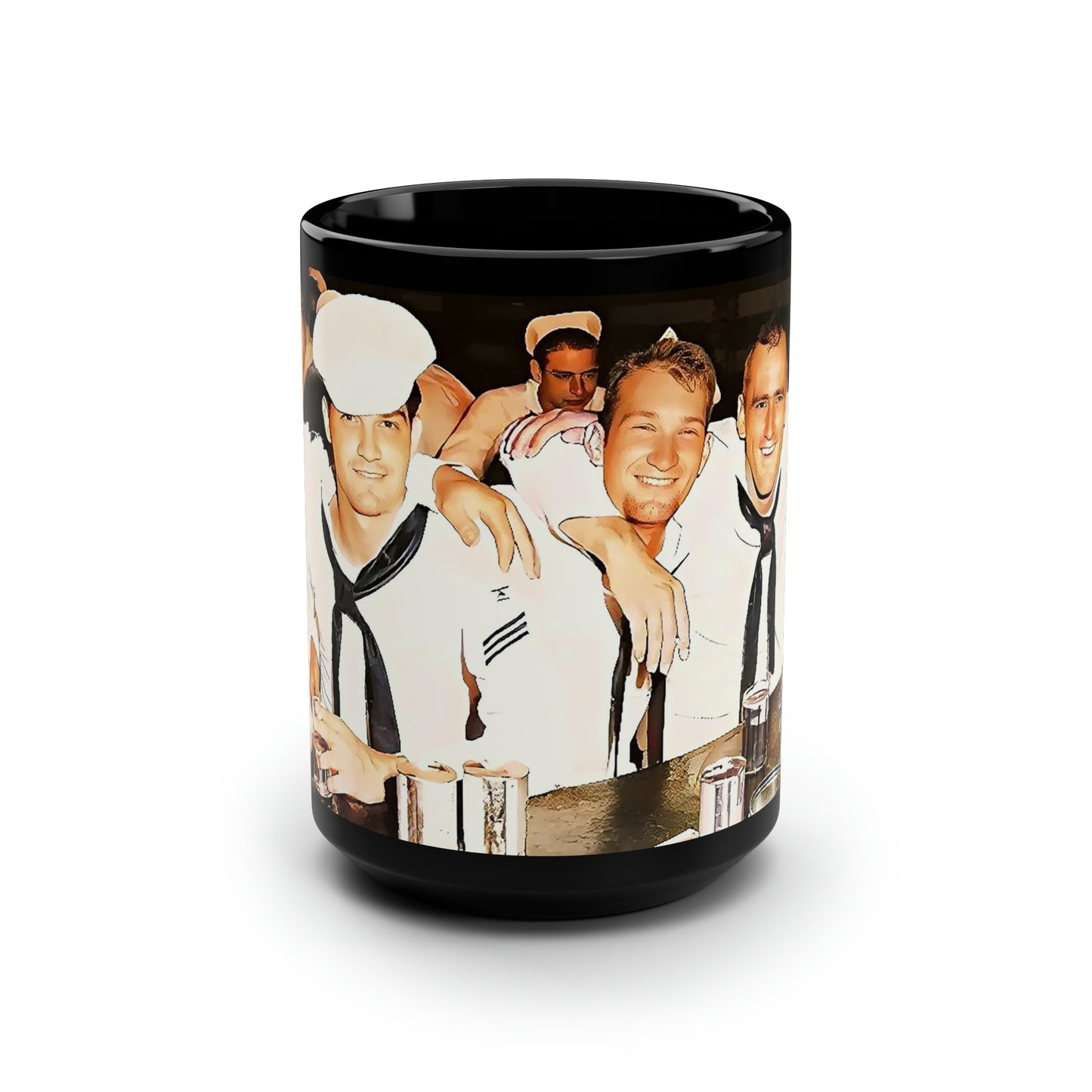hommes 015 | Black Mug, 15oz Vintage Photo Sailors WWII Gay LGBTQ Present Dad Uniform Uncle Gift