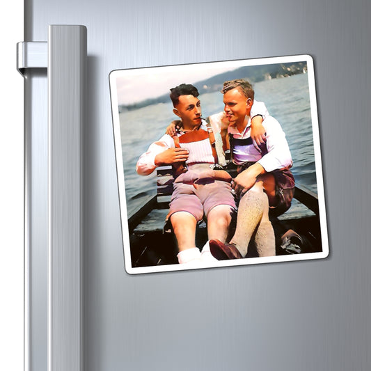 paire 026 | Magnets Vintage Gay German Couple Lake Boat Lederhosen Oktoberfest Beer Gift Uncle