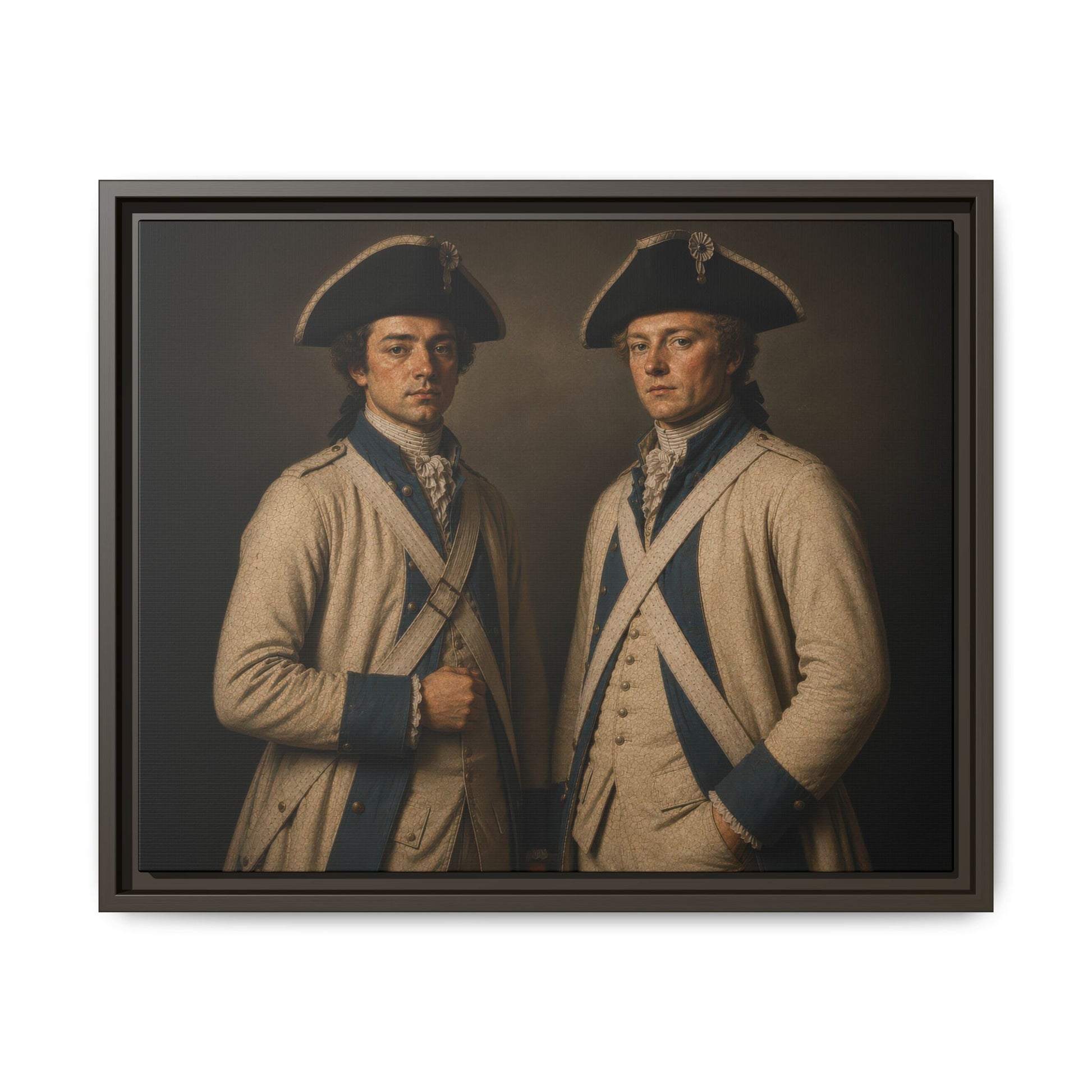 French Expédition Particulière soldiers in white uniforms and blue facings, Revolutionary War historical portrait by Walt & Pete®
