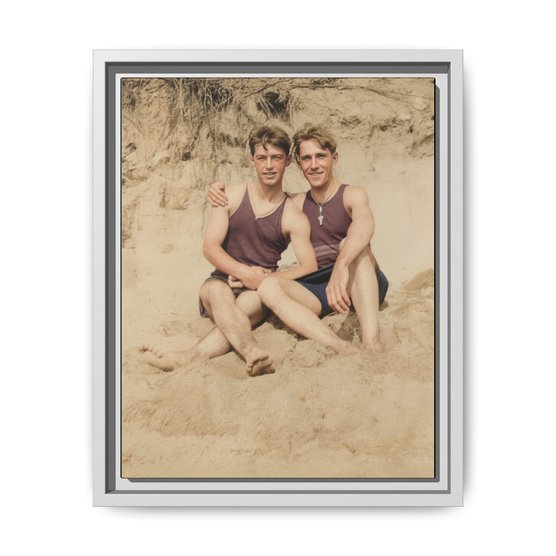 Vintage outdoor portrait two men framed canvas wall art 
