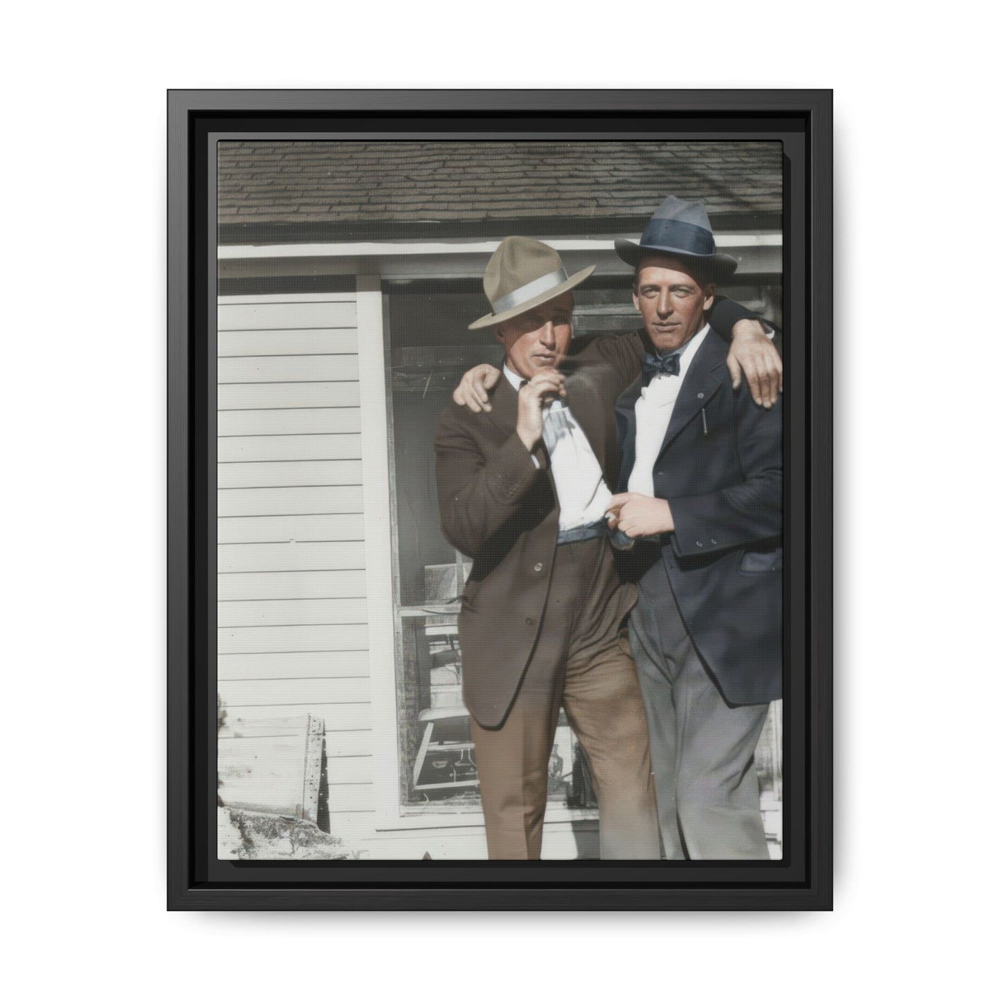 Mid-century outdoor double portrait vintage photograph framed canvas wall art