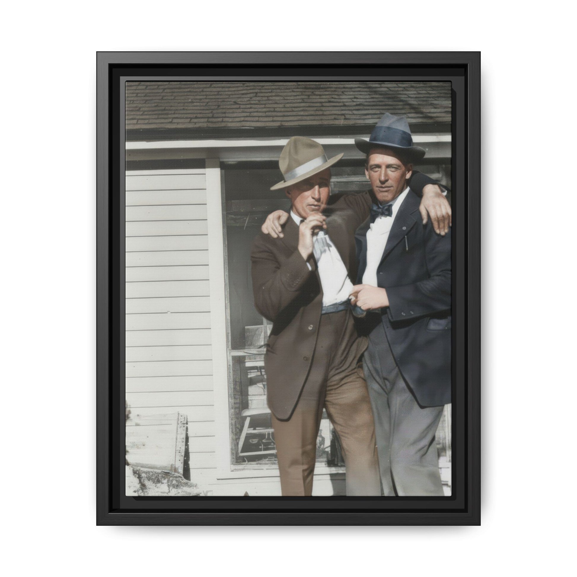 Mid-century outdoor double portrait vintage photograph framed canvas wall art