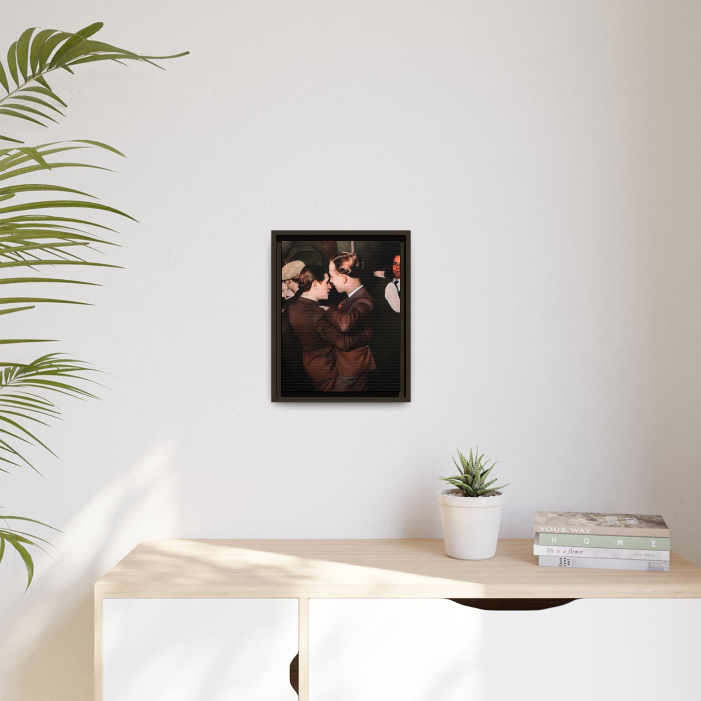 Restored vintage photo of Bernard & Leroy, a gay couple dancing at an elegant gathering in Atlanta GA, framed canvas art.