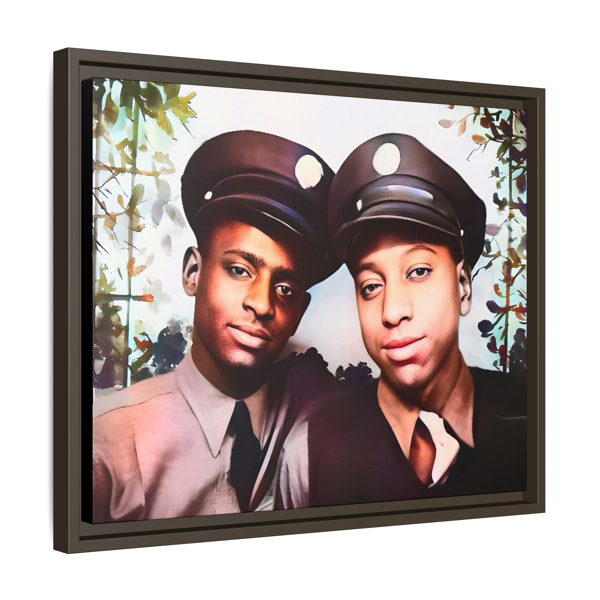 Restored vintage photo of Deion & Marcus, an African-American couple in uniforms, Lexington KY, framed canvas art