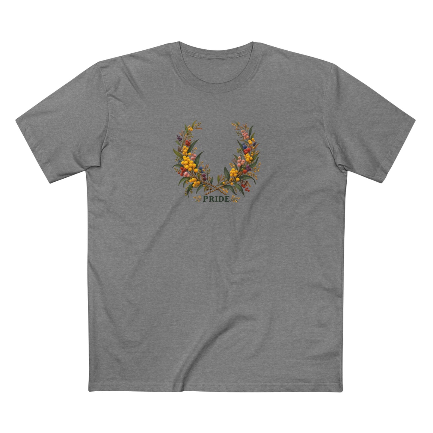 Australian Golden Wattle Pride T-Shirt | LGBTQ Botanical Wreath Tee