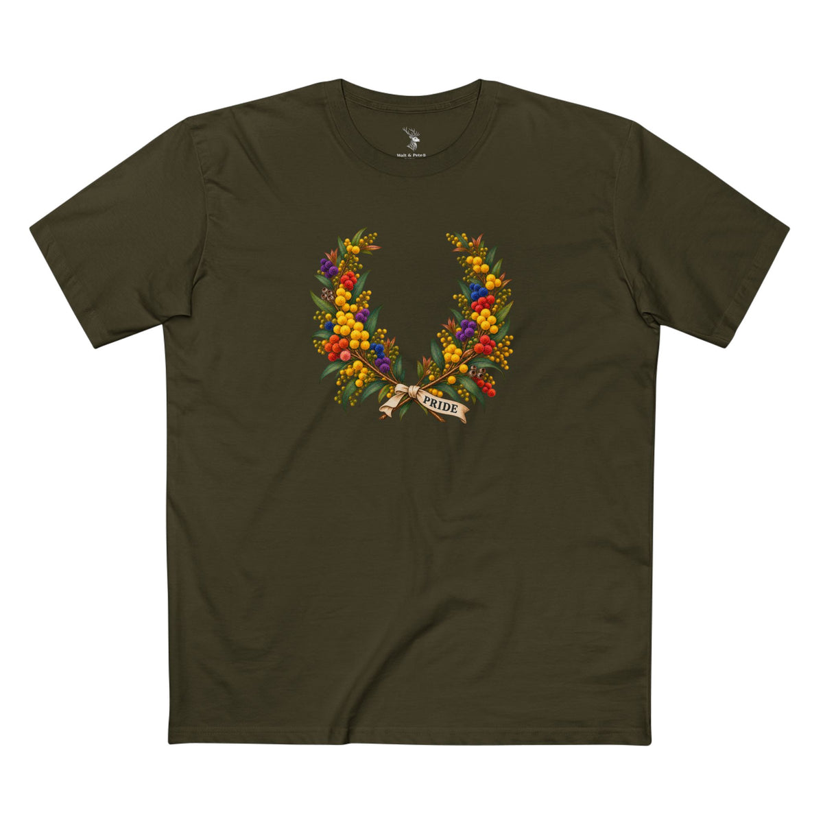 Australian Golden Wattle Pride T-Shirt | LGBTQ Laurel Wreath Tee