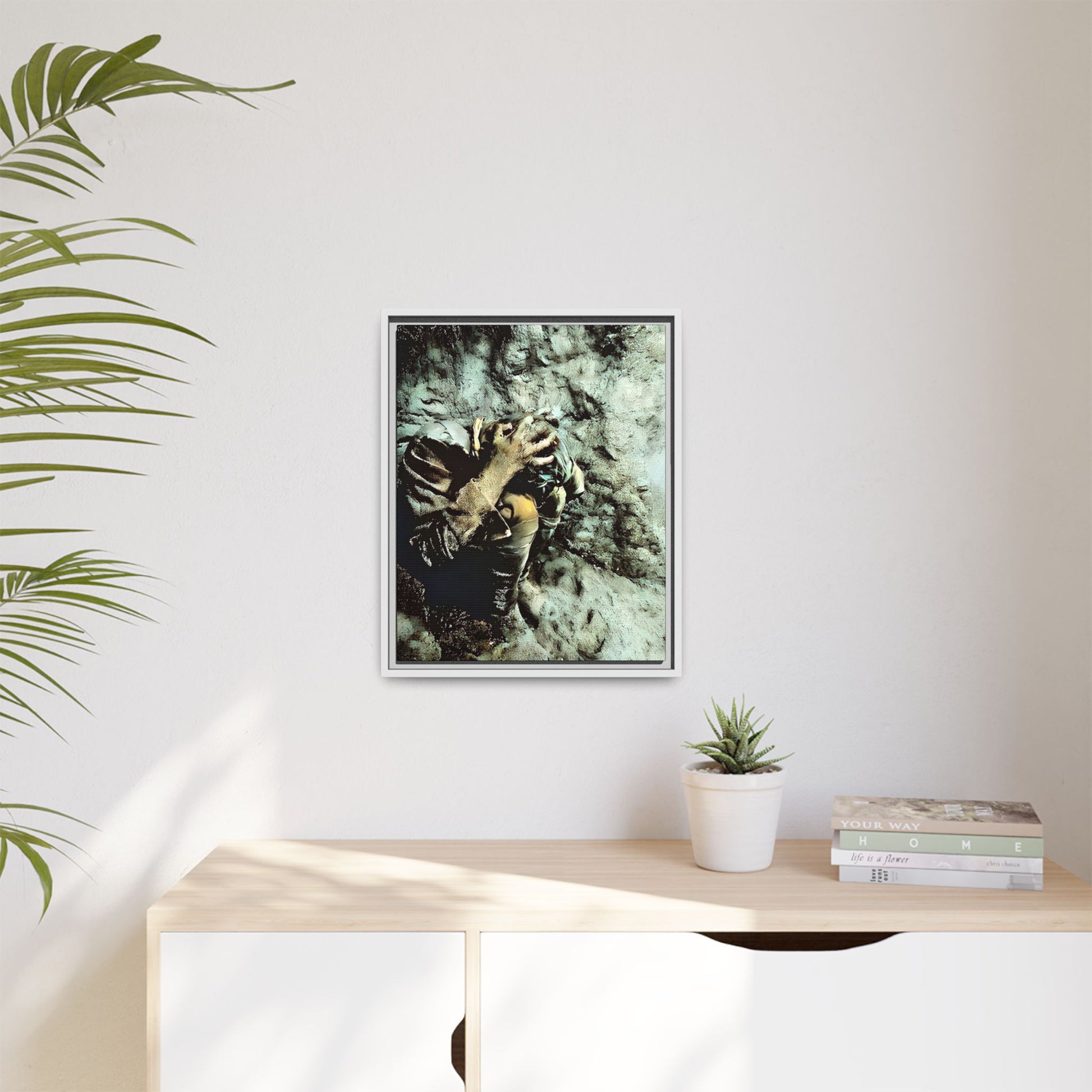 Restored WWI photo of Jesse, a lone soldier in anguish during the Meuse-Argonne Offensive, framed canvas art from Grand Esi France.