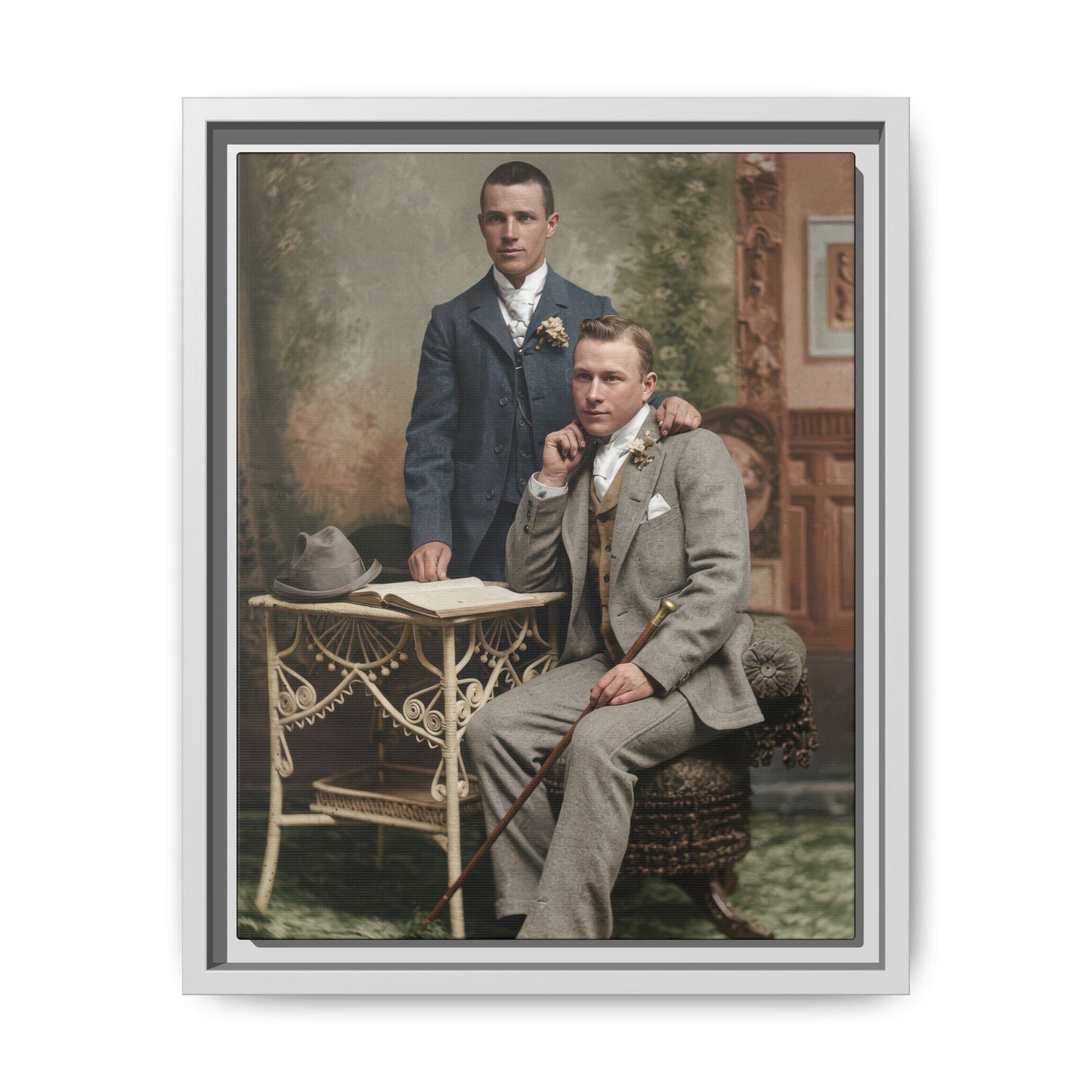 Vintage formal portrait early twentieth century restored canvas print