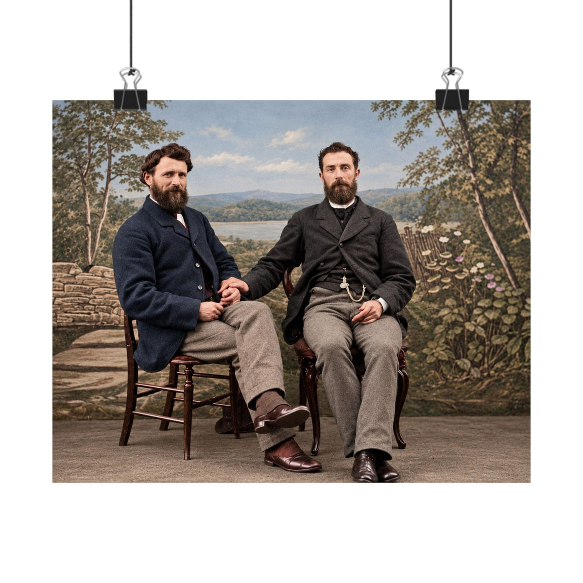 Paire 110 | Two Bearded Victorian Men Holding Hands | Vintage Photography Poster