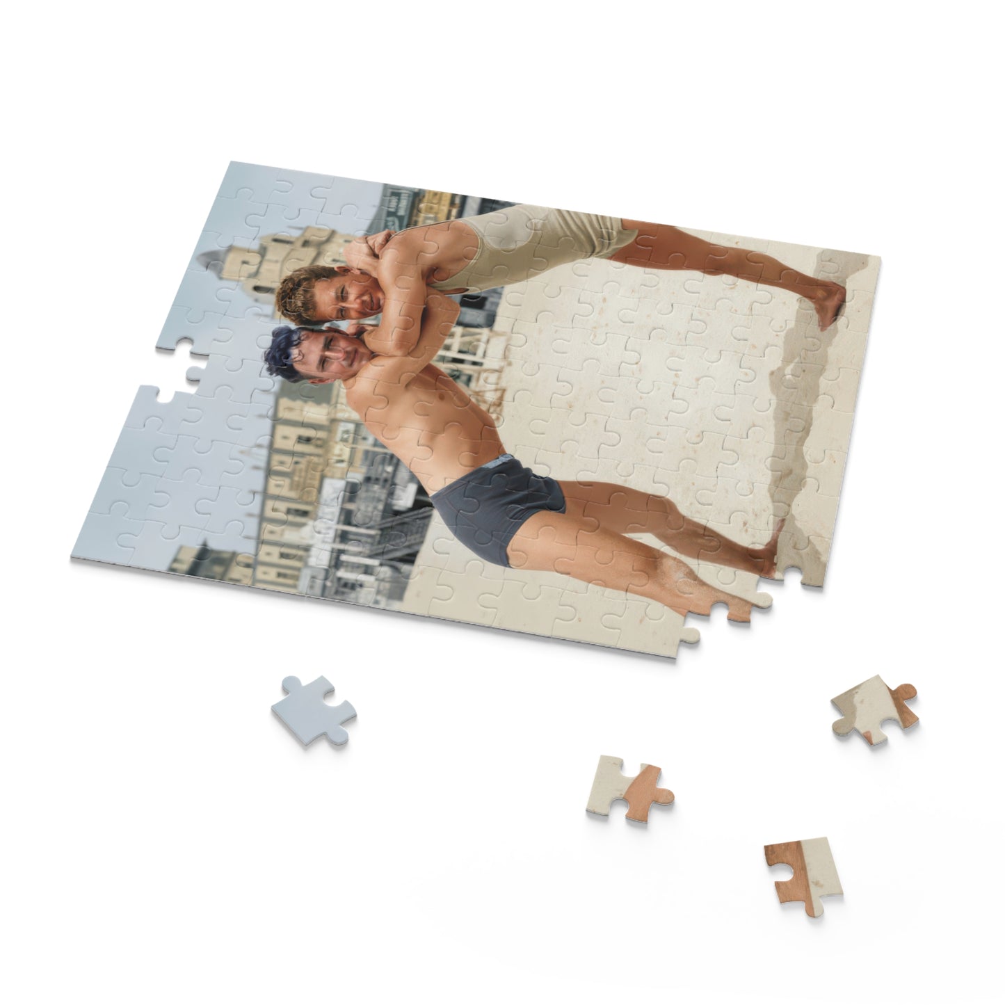 Wrestlers at the Shoreline | Restored Historical Jigsaw Puzzle | nager 014