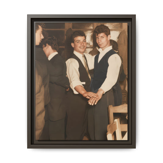 Mid 20th century interior portrait framed canvas wall art with hand-held dance pose